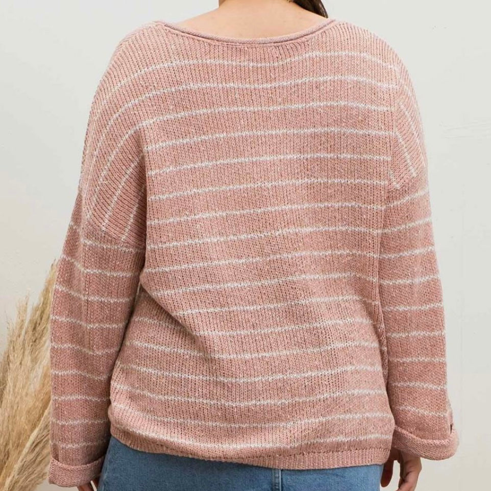 Plus Mauve Striped Drop Shoulder Sweater