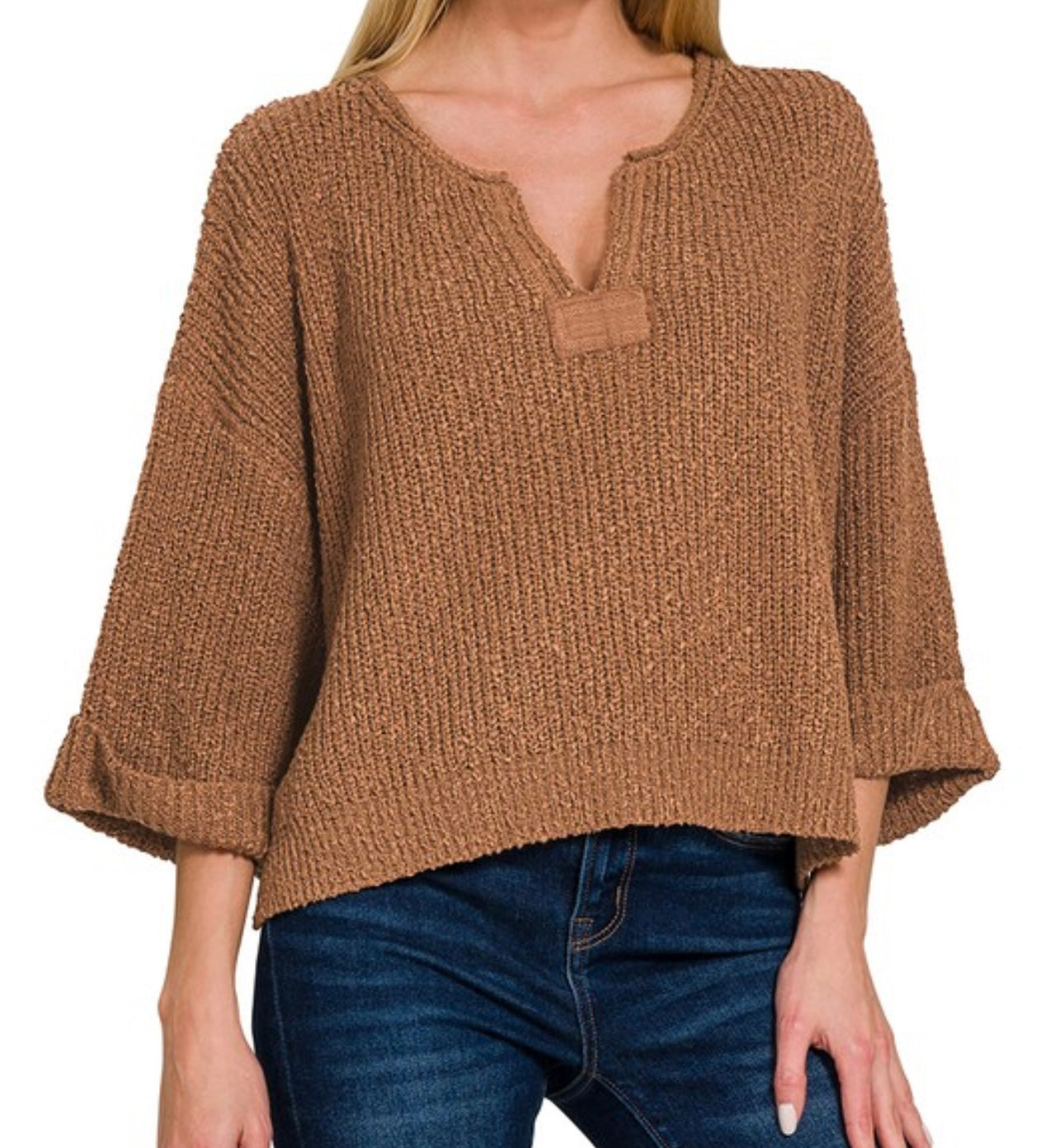 Knit Folded Sleeve Pullover Top