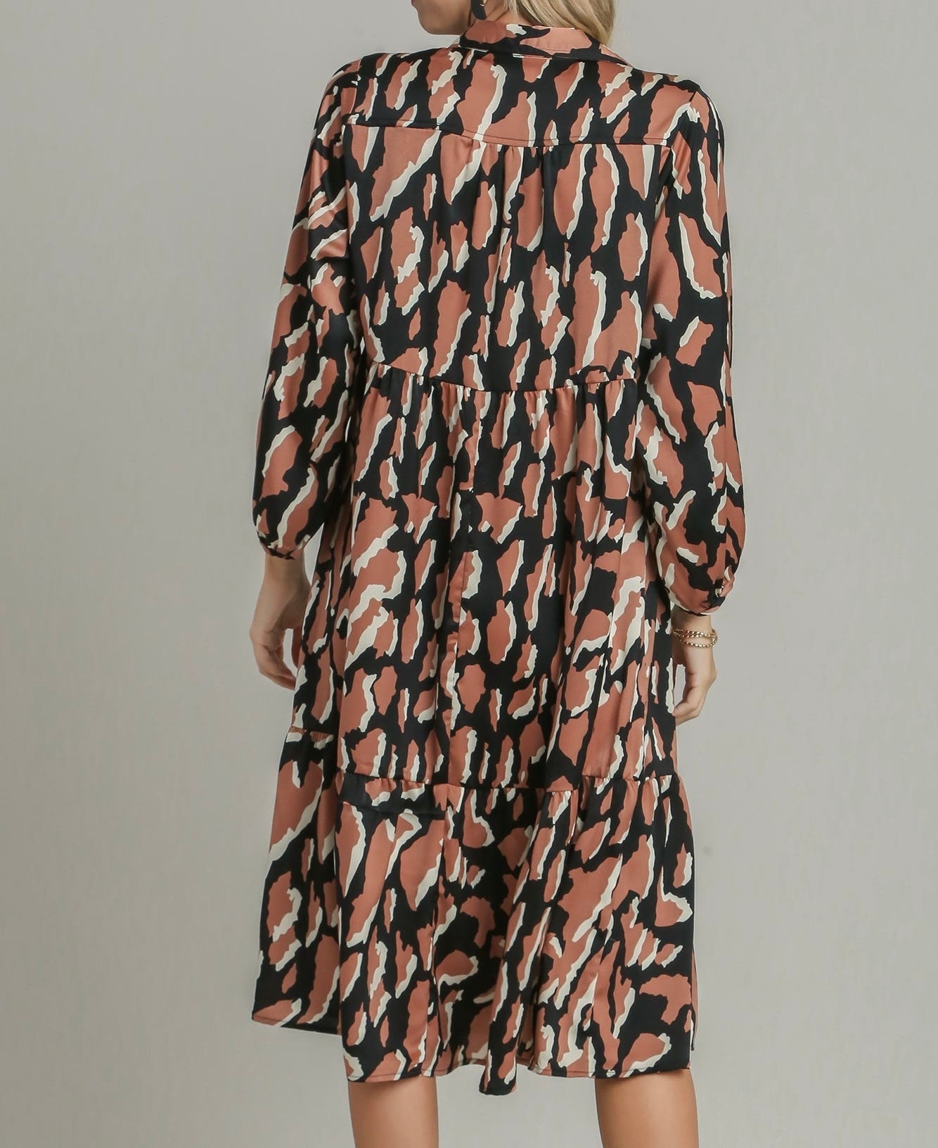 Animal Print Satin Collared Midi Dress