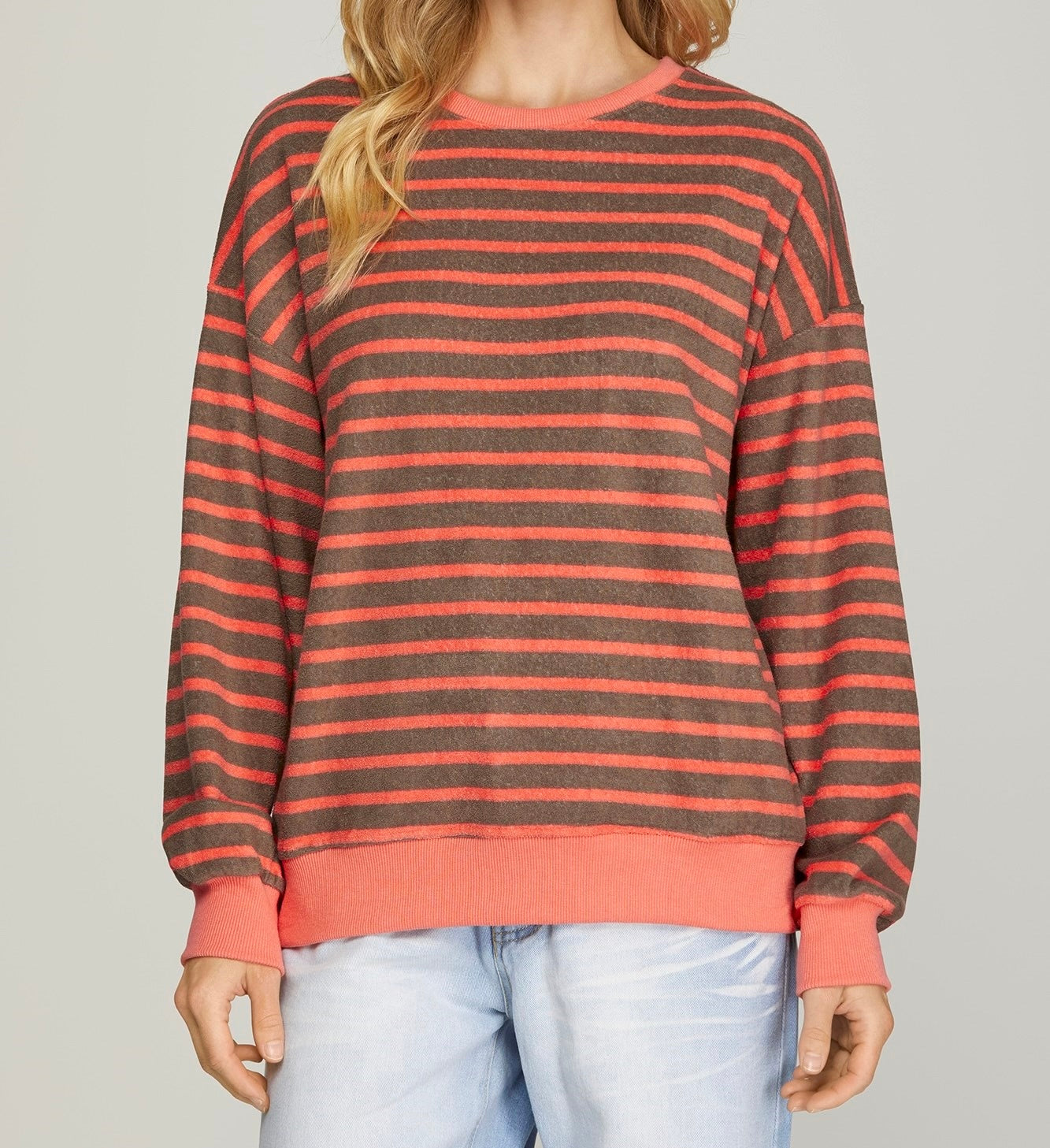 Long Sleeve Knit Striped Sweatshirt