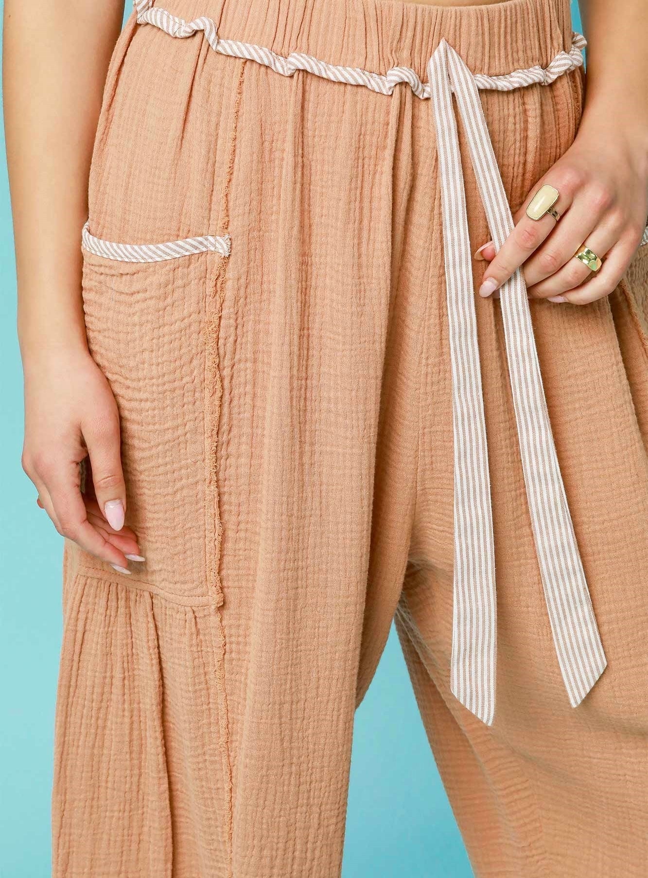 Coastal Comfort Striped Trim Pants