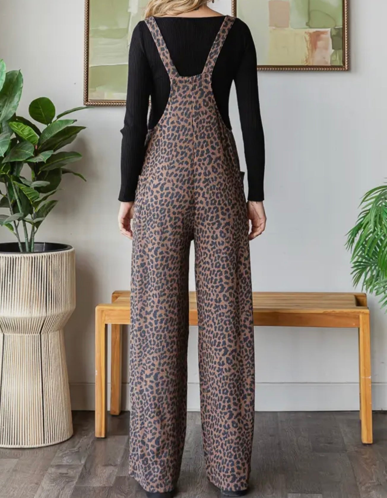 Ribbed Animal Print Relaxed Fit Overall Jumpsuit