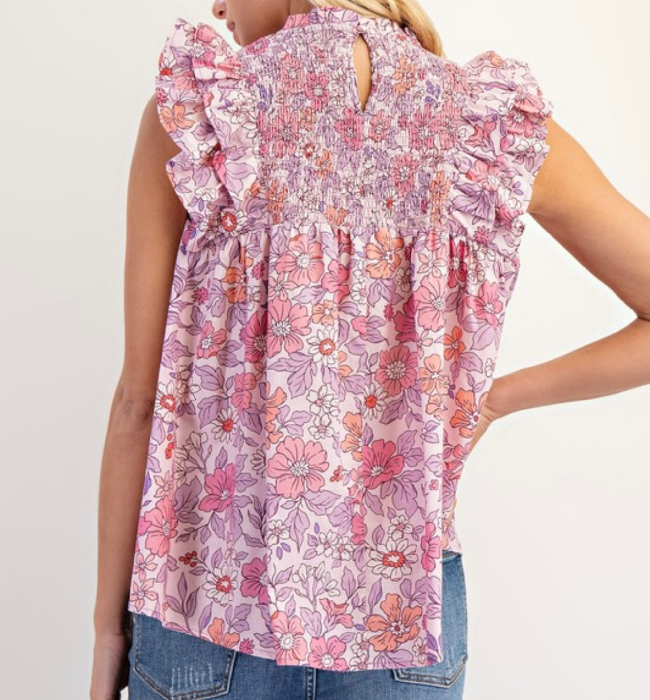 Shades of Pink Floral Ruffle Top