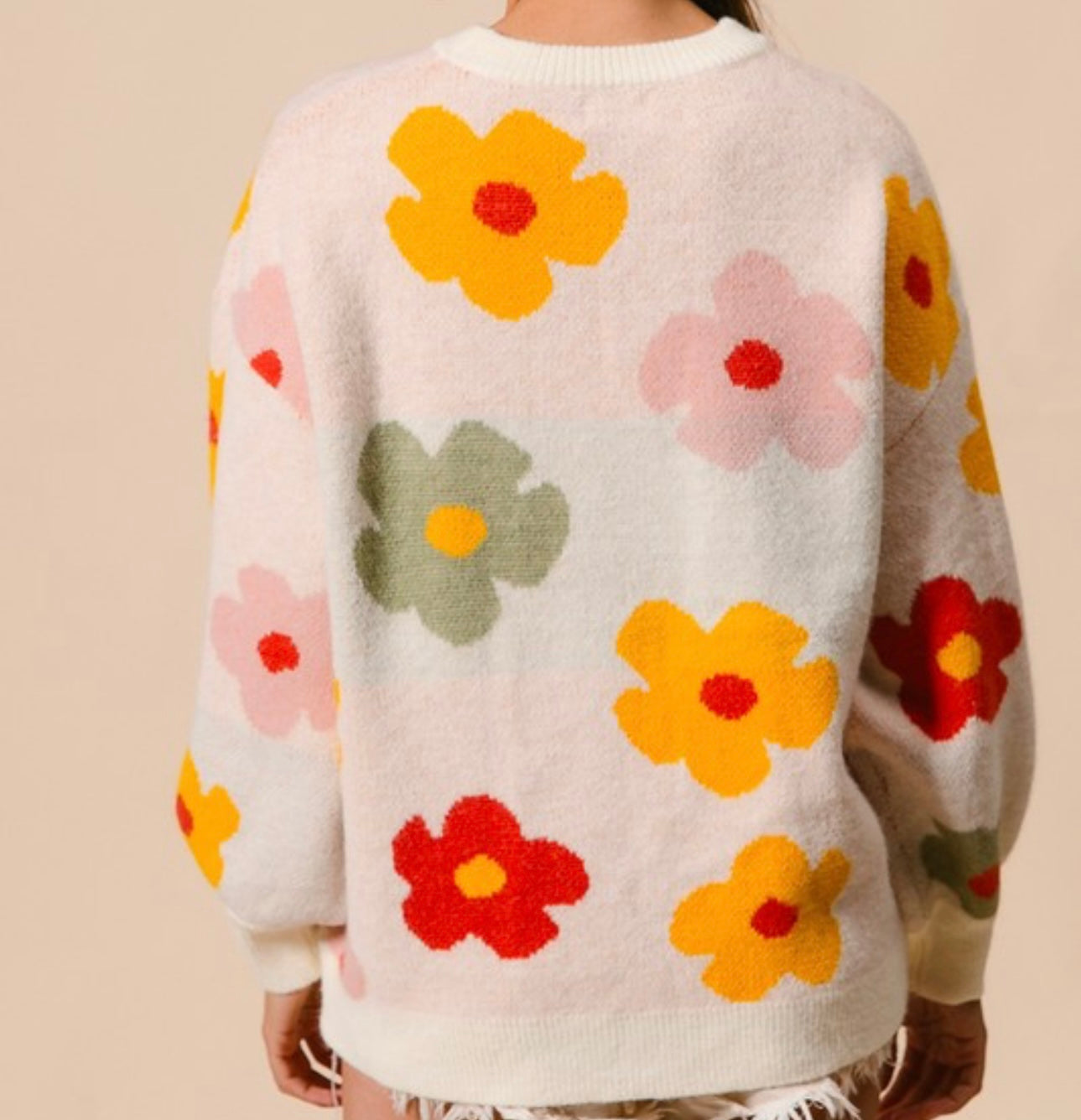 Cream Daisy Flower Sweater