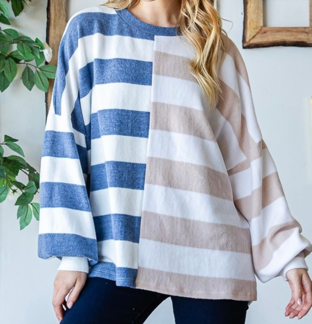 Oversized Striped Two Tone Sweatshirt