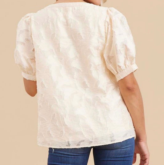 Natural Lace Short Bubble Sleeve Top