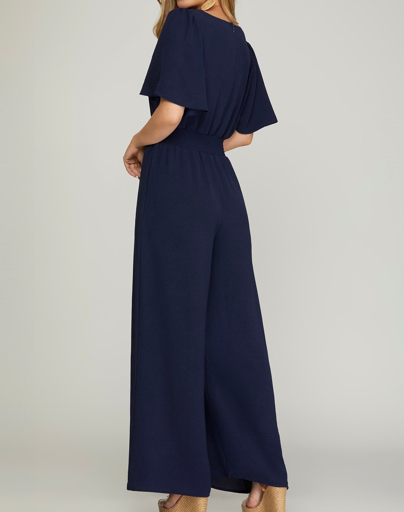 Navy Woven Wide Leg Jumpsuit