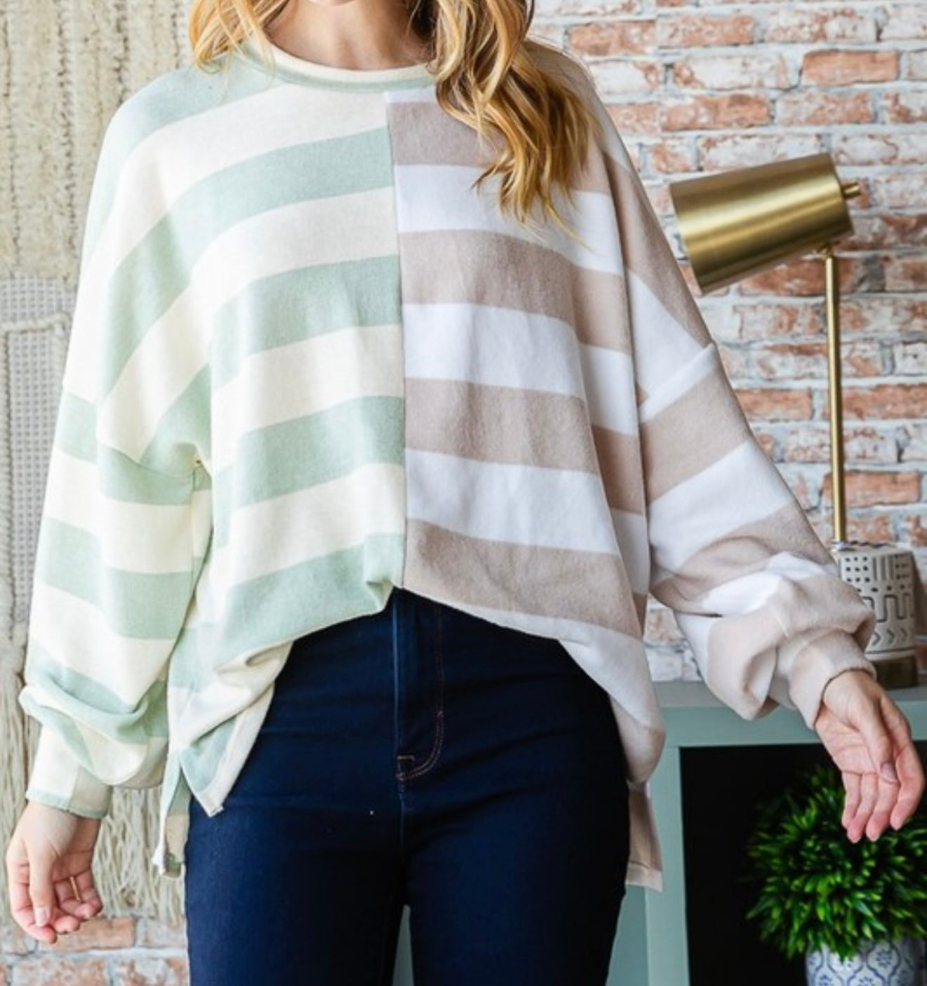 Oversized Striped Two Tone Sweatshirt