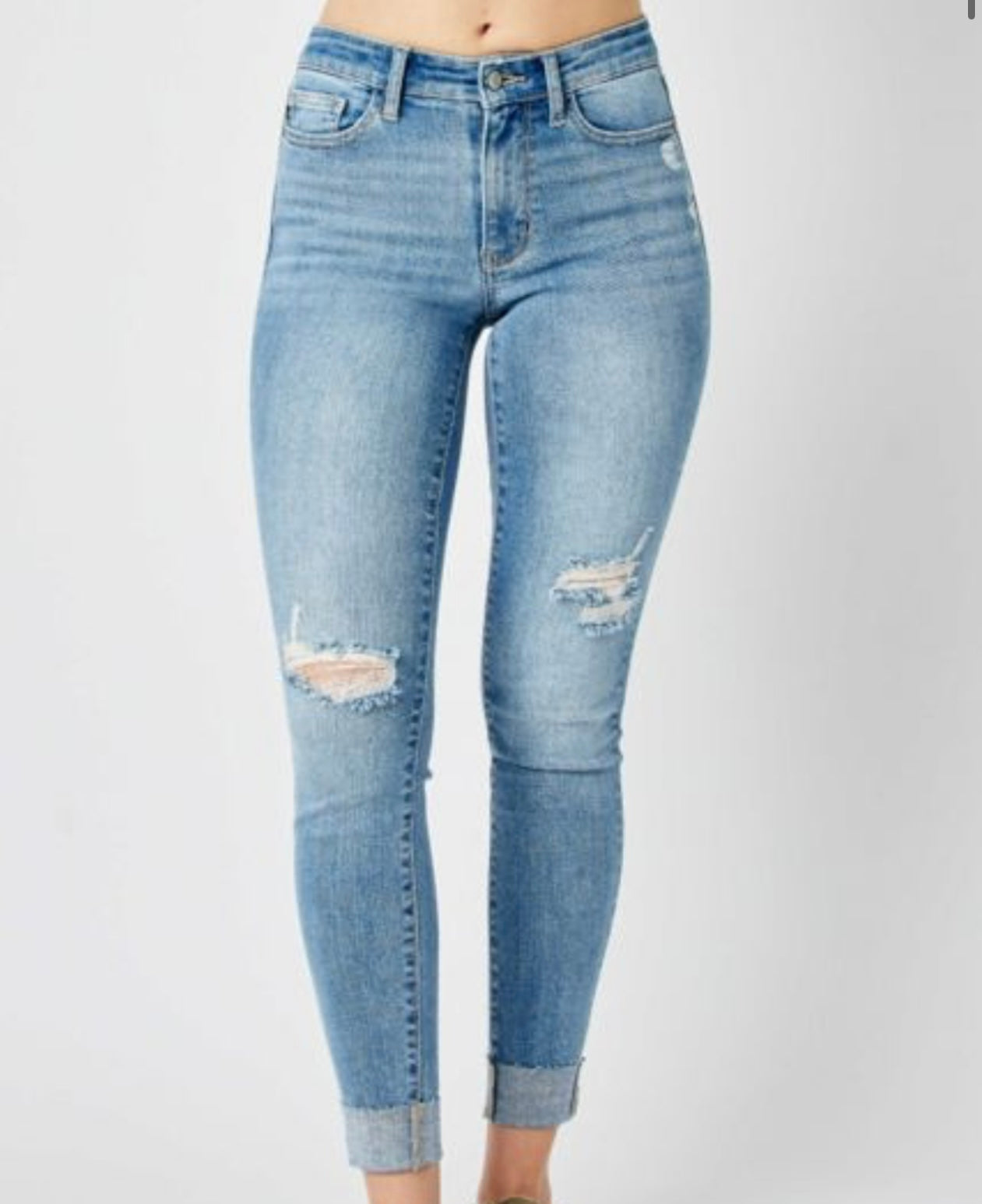 Judy Blue Mid Rise Distressed Skinny Jeans - 82528