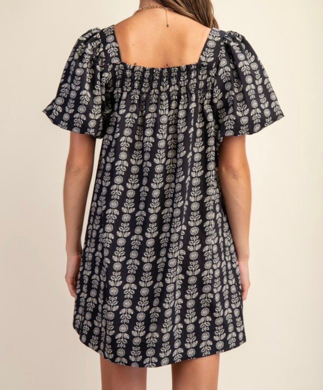 Black Printed Smock Square Neck Dress