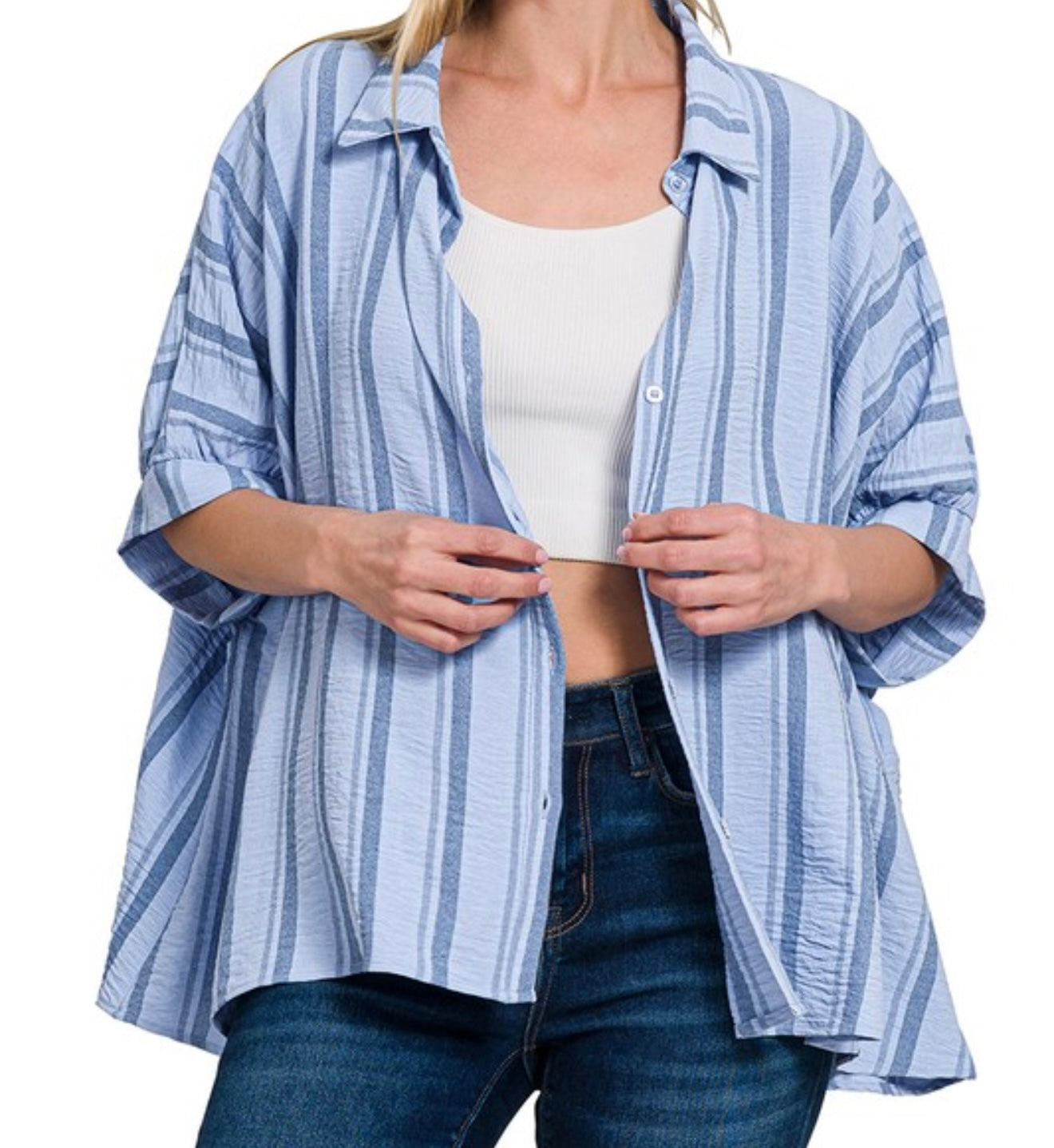 Oversized Button Down Striped Top
