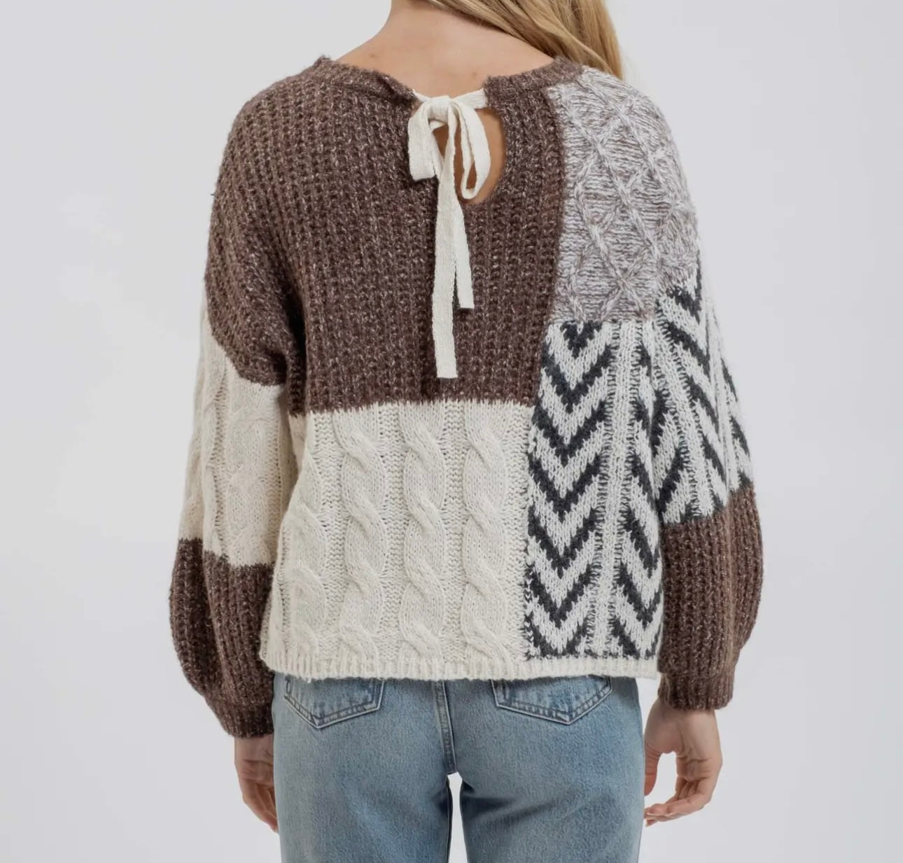 Colorblock Chevron Cable Knit Sweater