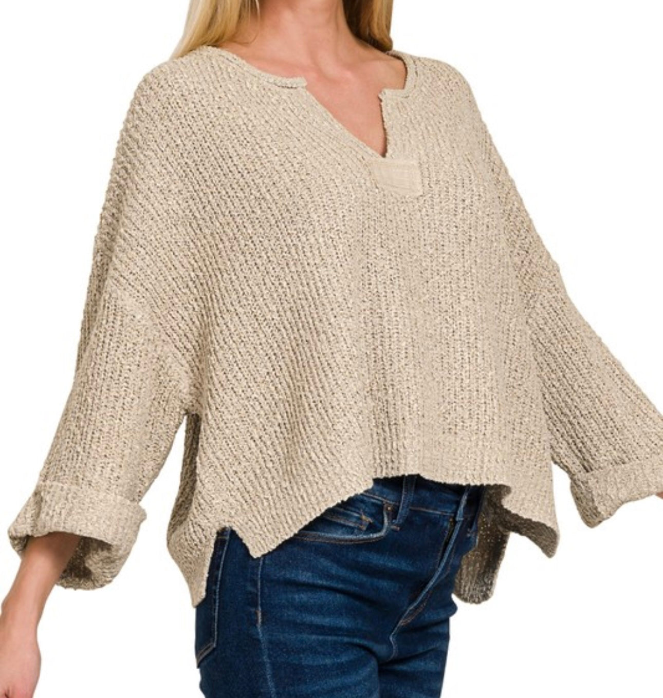 Knit Folded Sleeve Pullover Top