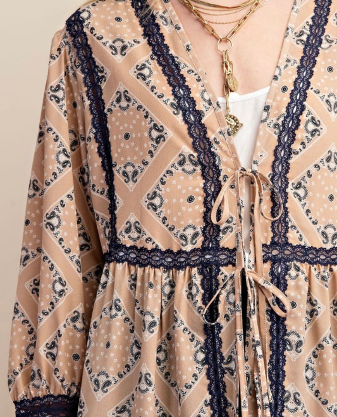 Beige Bandana Print Kimono