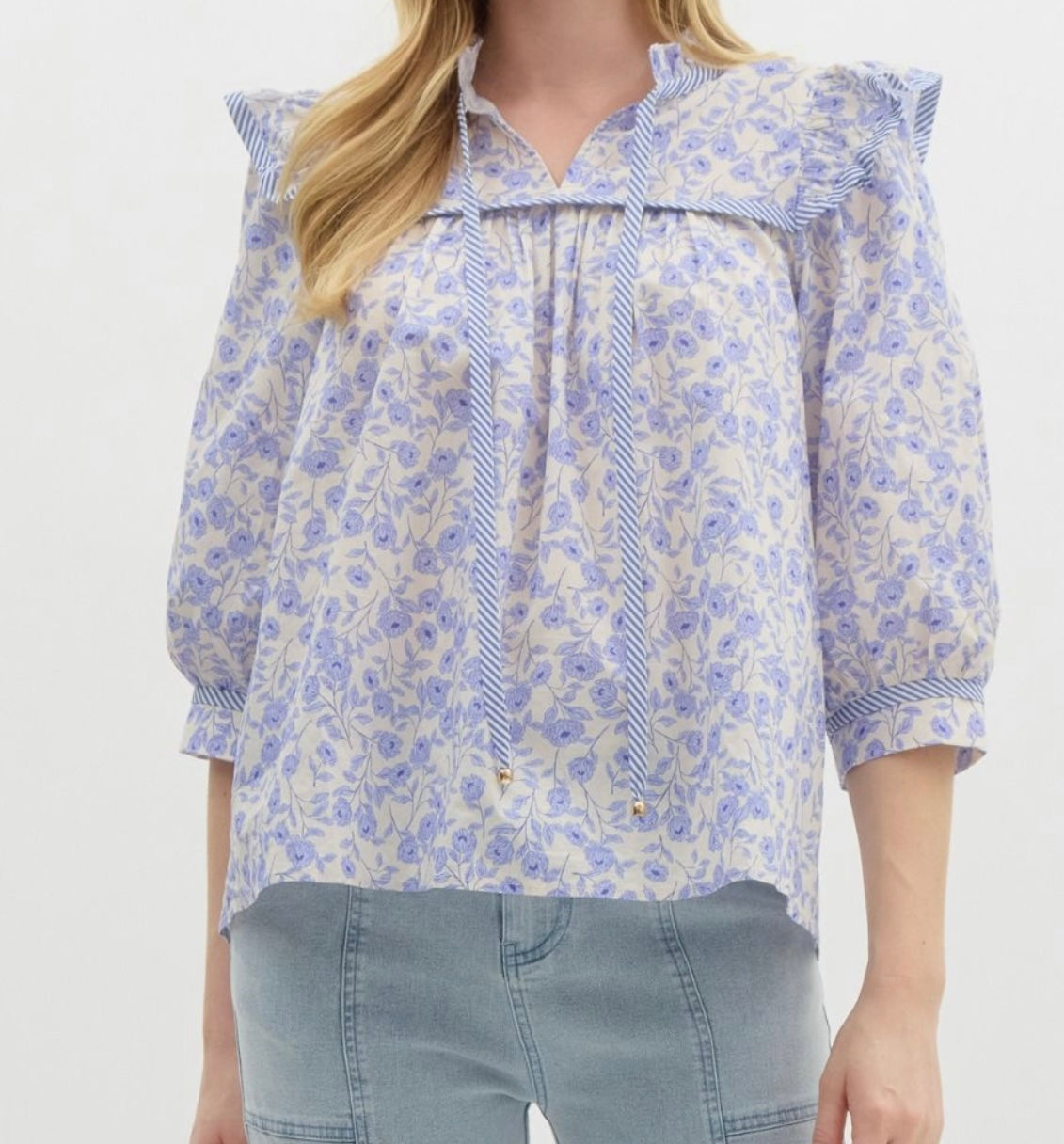 Periwinkle Meadow Tie-Neck Top