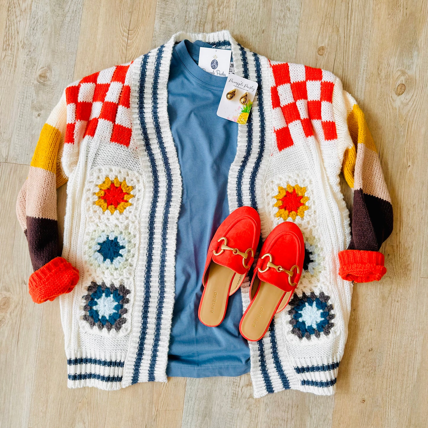 Granny Square Open Knit Cardigan Sweater