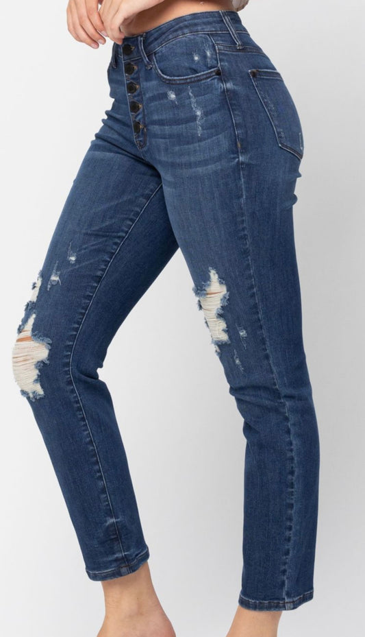 Judy Blue High Waisted Button Fly Distressed Jeans