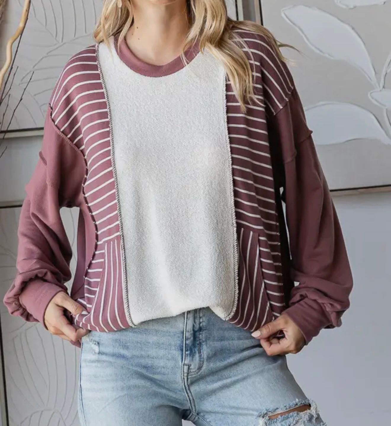 Striped Contrast Drop Shoulder Pullover