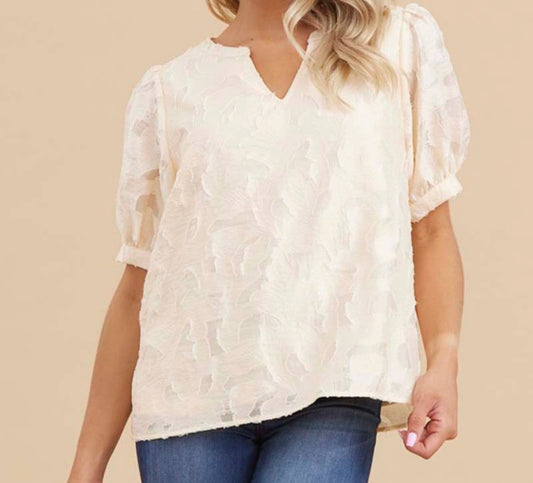 Natural Lace Short Bubble Sleeve Top