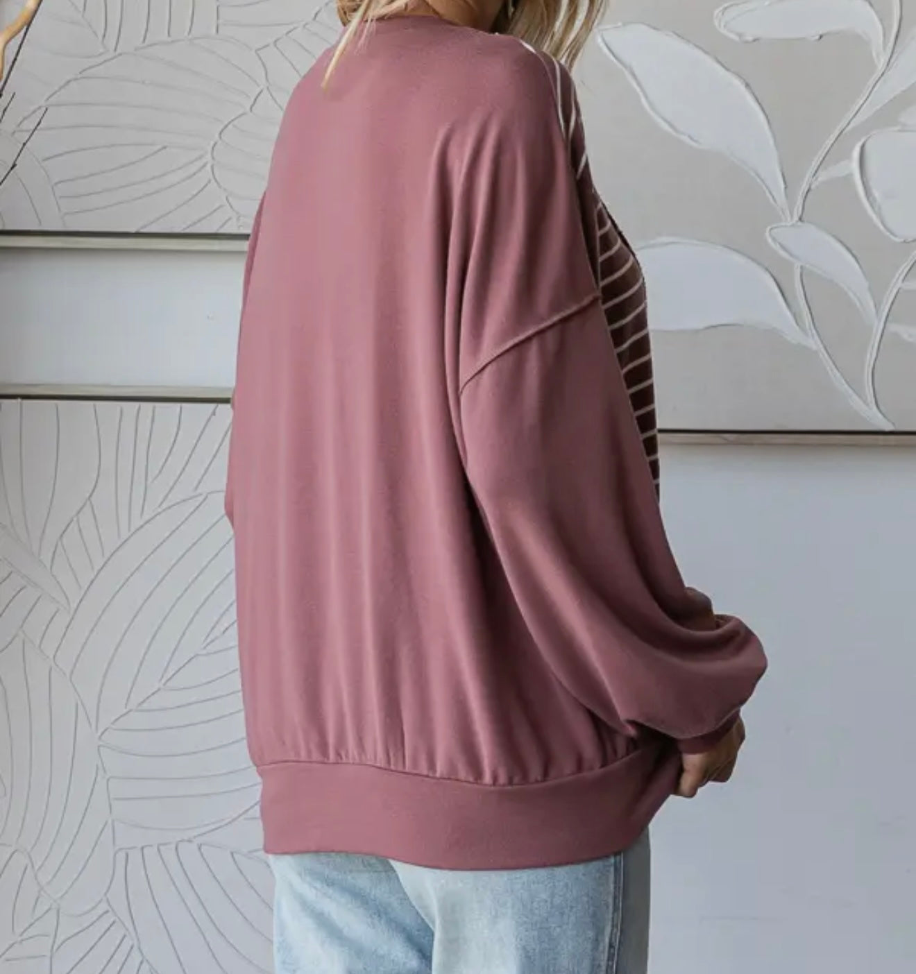 Striped Contrast Drop Shoulder Pullover