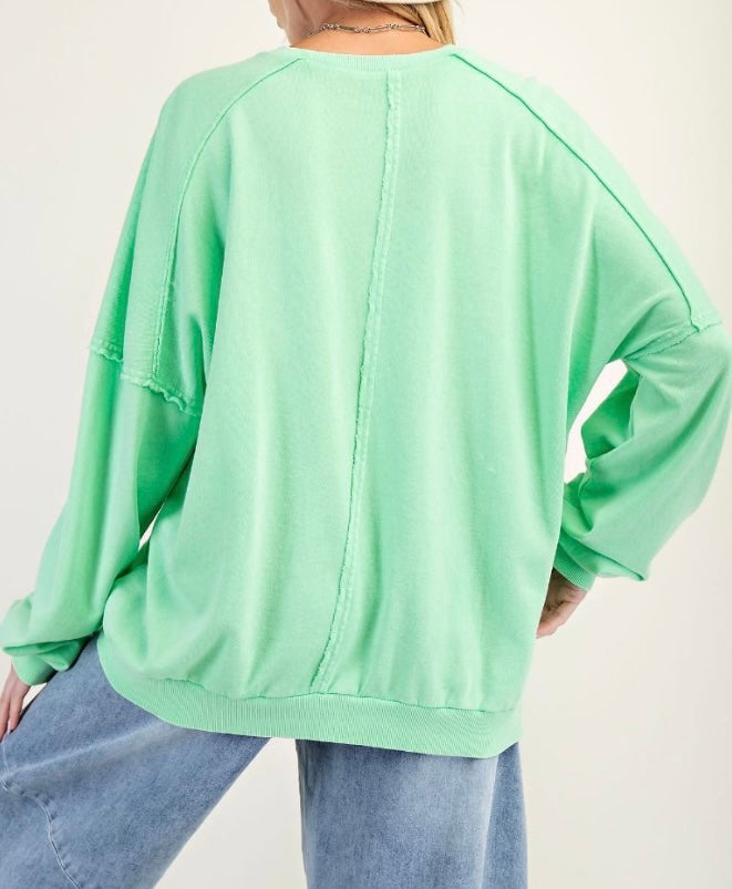 Boho Print Washed Terry Pullover