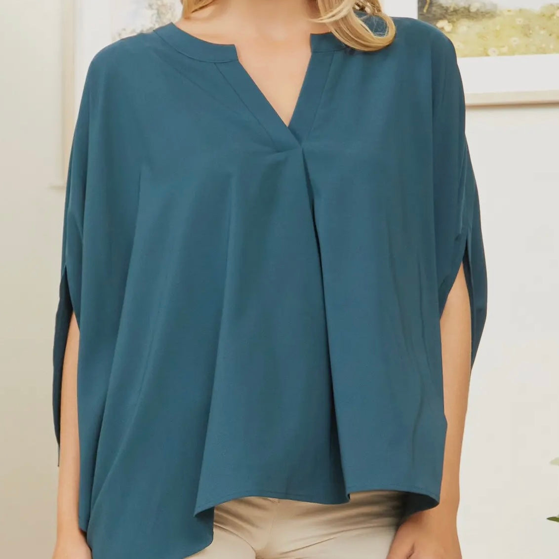Plus Deep Teal Poncho Blouse