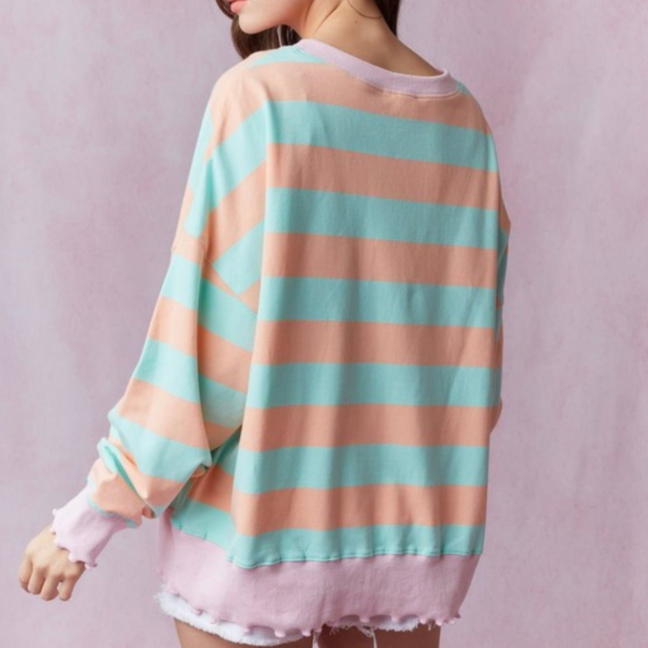 Striped Lettuce Cut Long Sleeve Top