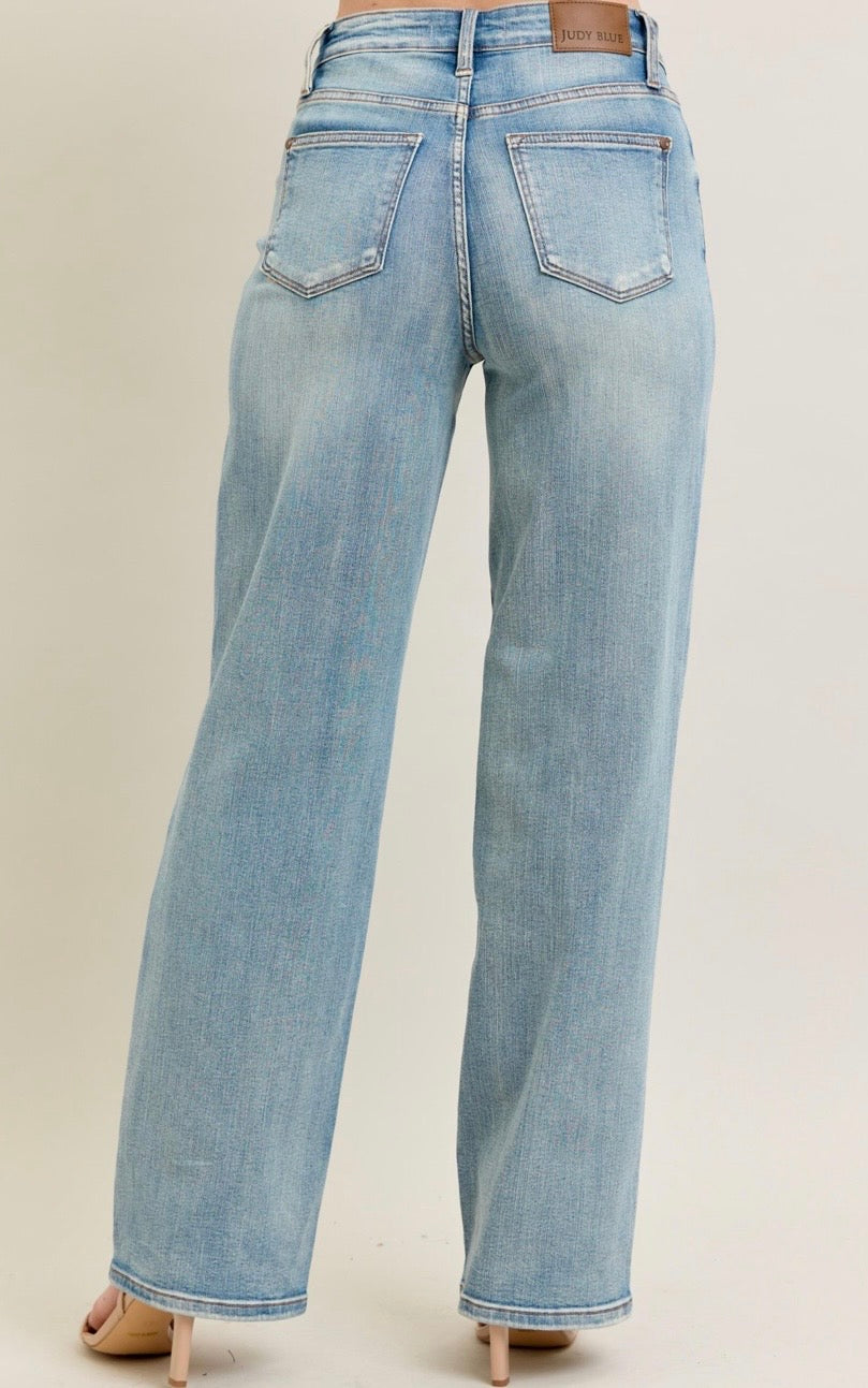 Judy Blue High Waisted Destroy & Knee Patch Straight Jeans - 88928