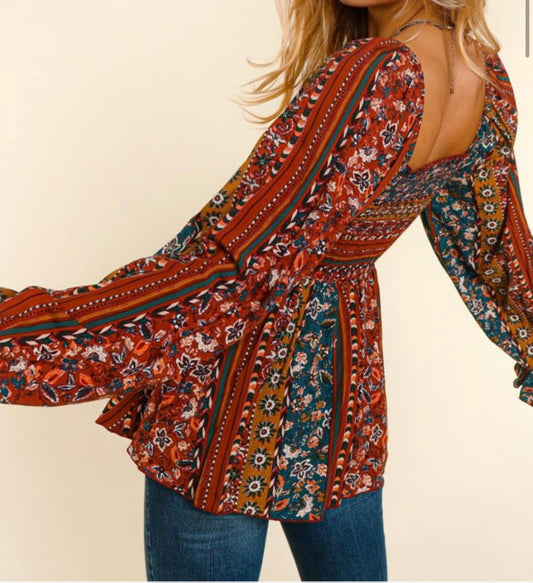 Boho Smocking Fit and Flare Top