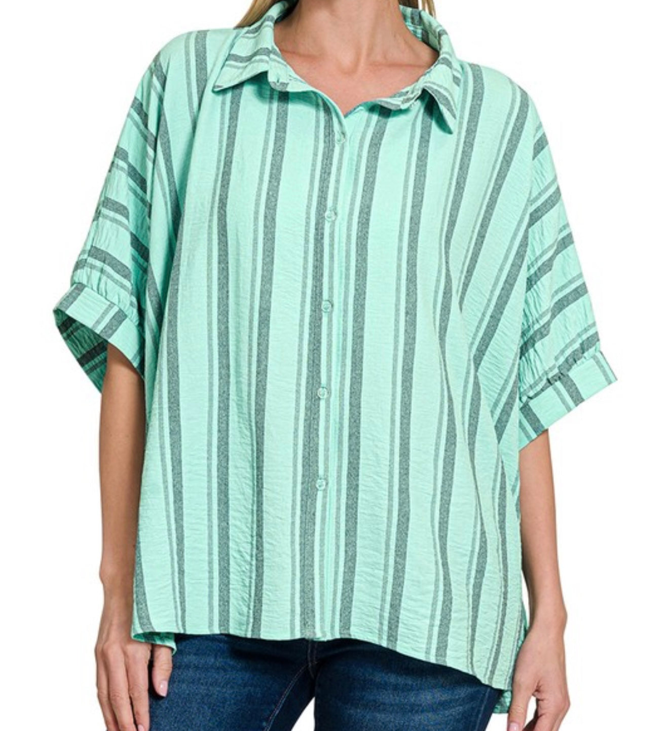 Oversized Button Down Striped Top