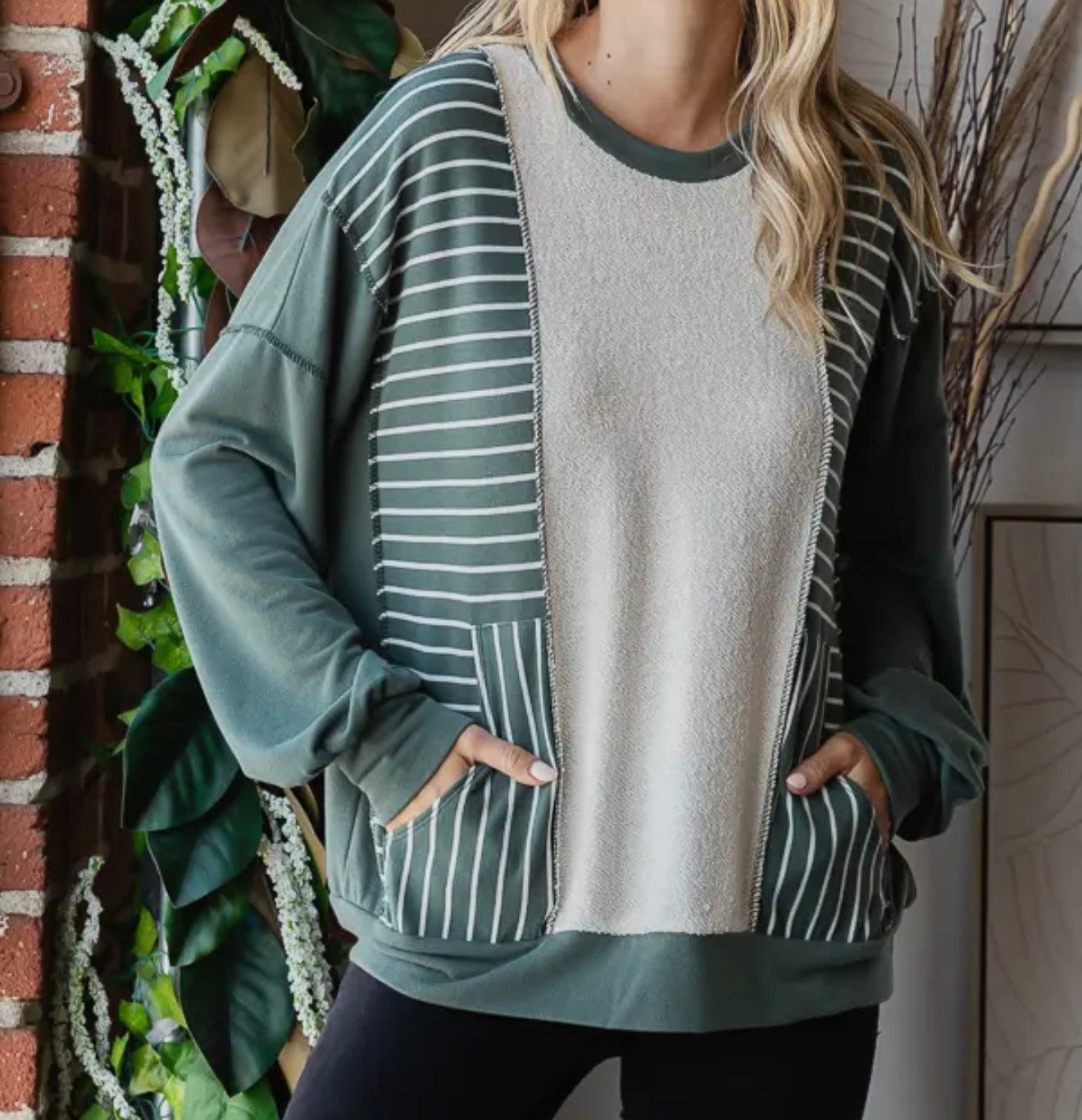 Striped Contrast Drop Shoulder Pullover