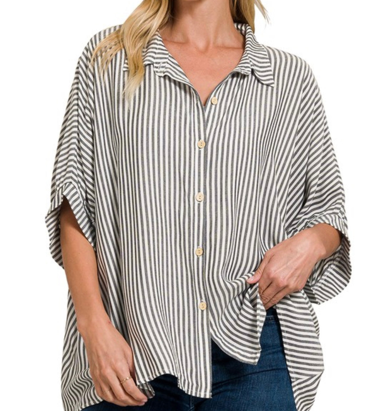 Coastal Striped Short Sleeve Button Down