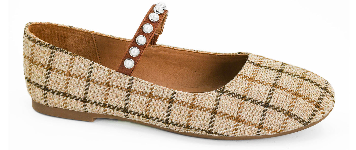 Corkys Tea Time Tan Plaid Flats