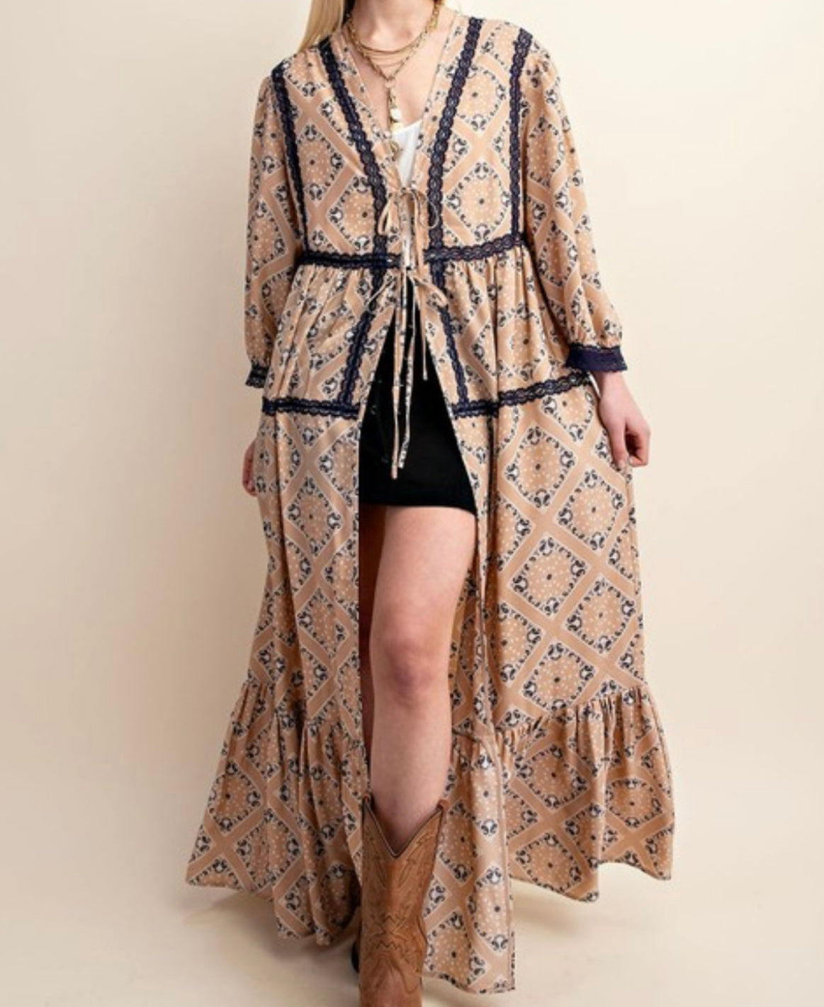 Beige Bandana Print Kimono