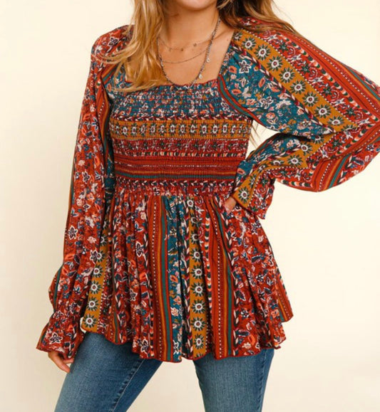 Boho Smocking Fit and Flare Top