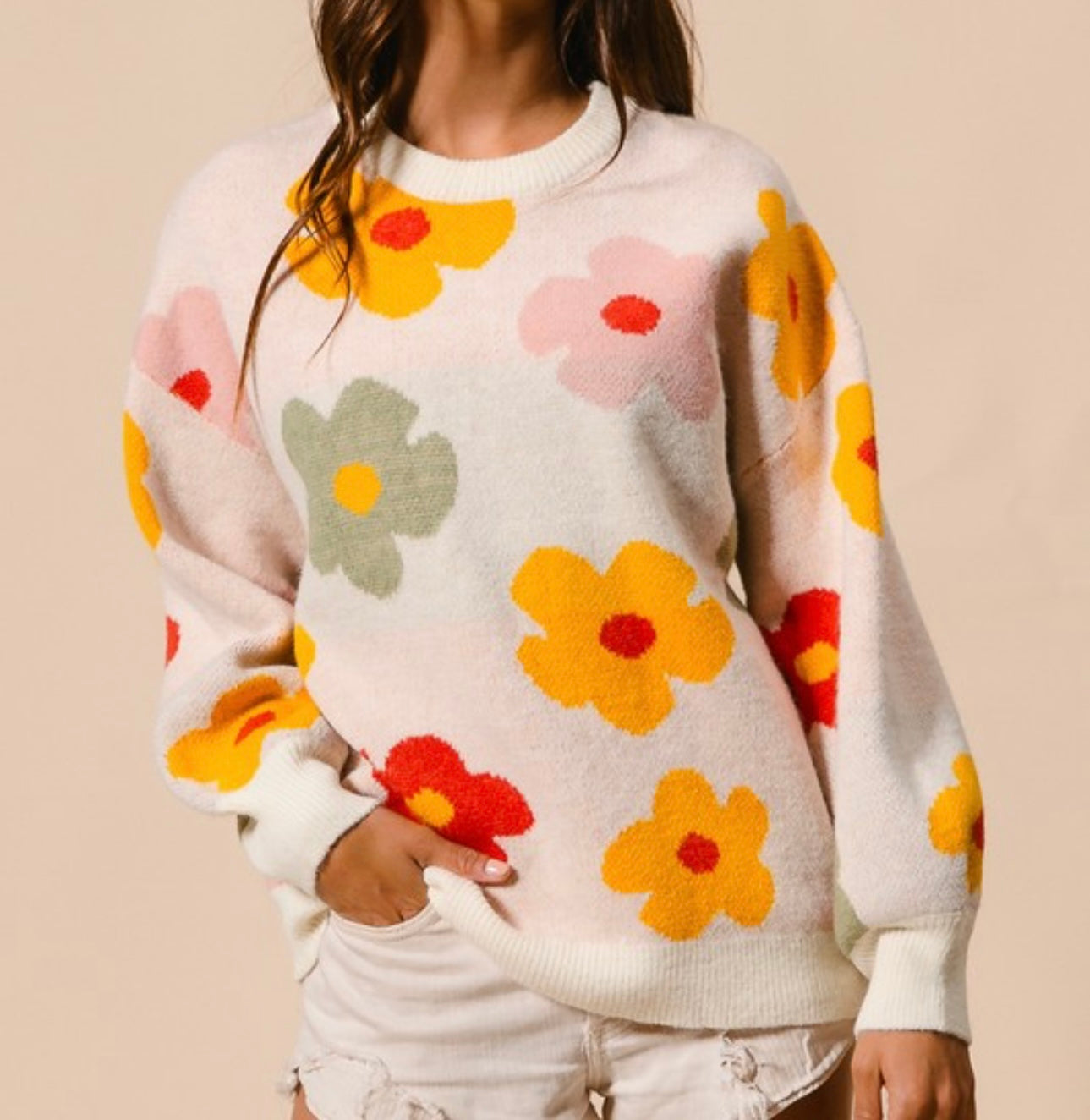 Cream Daisy Flower Sweater
