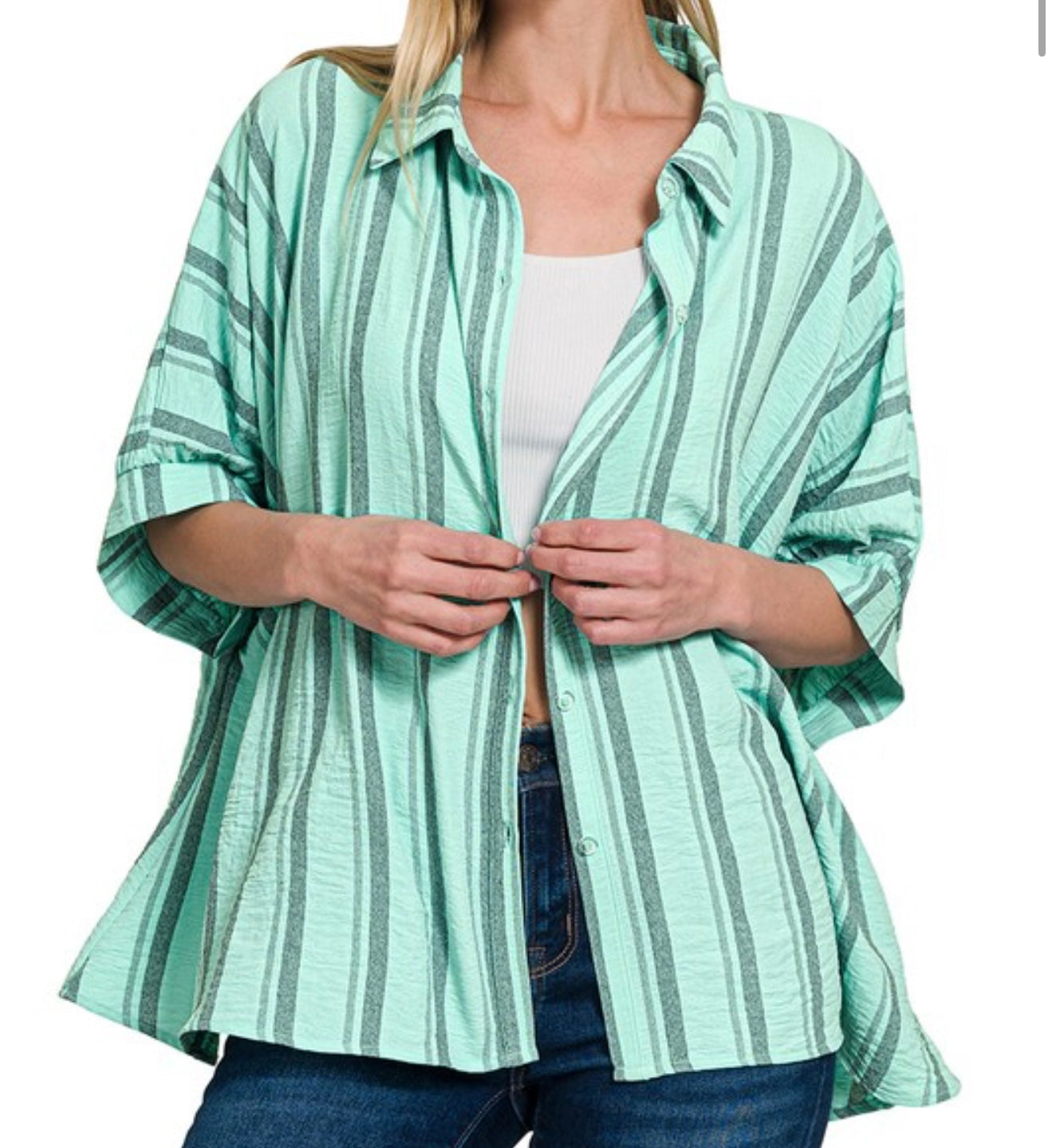 Oversized Button Down Striped Top