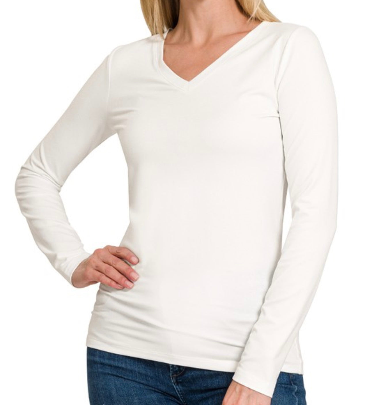 Brushed Basic Long Sleeve V-Neck Tee