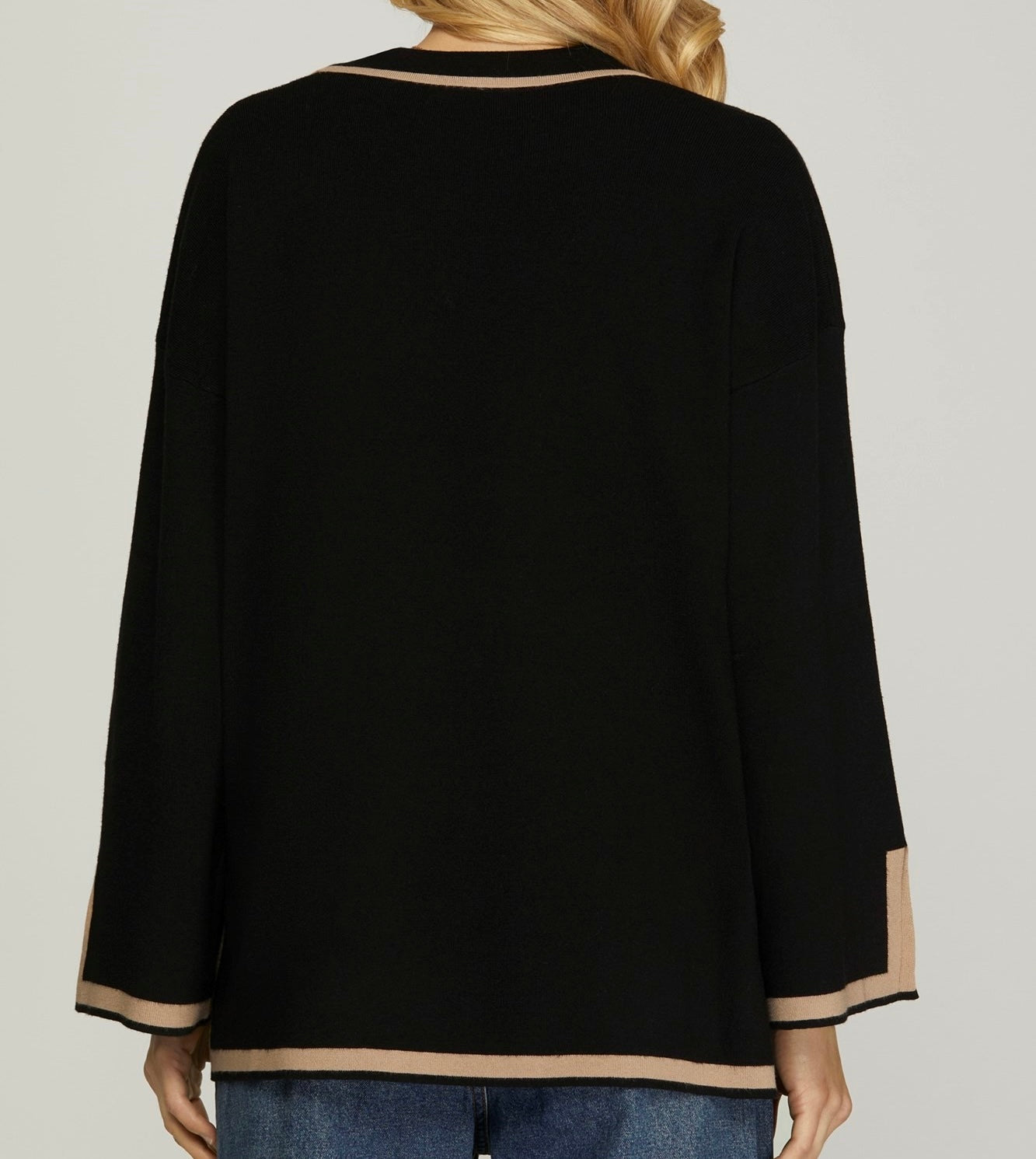 Black Long Sleeve Contrasting Collared Sweater