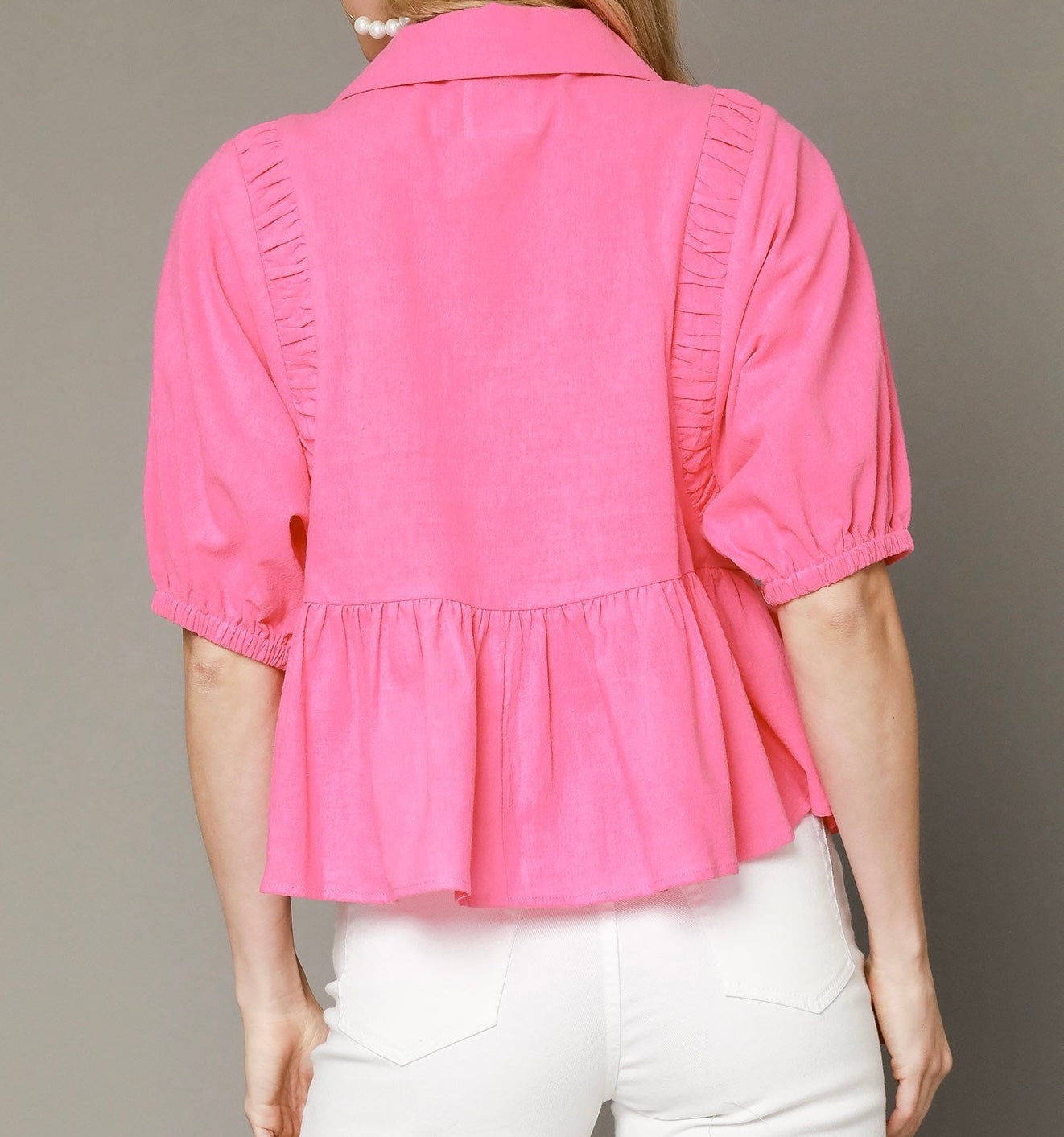Preppy Pink Zip-Front Peplum Top