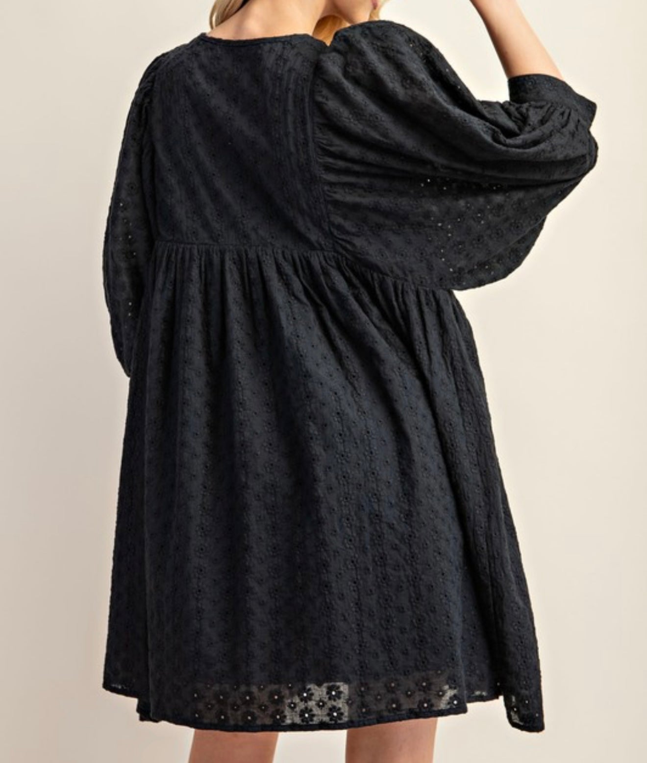 Black Embroidered Puff Sleeve Dress