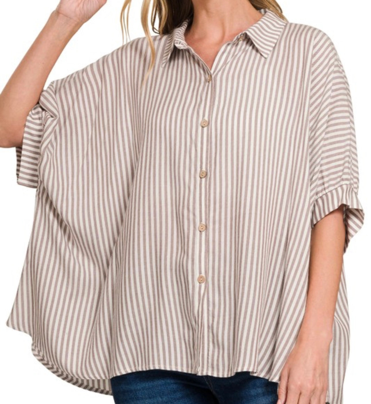 Coastal Striped Short Sleeve Button Down