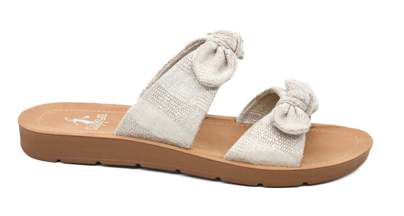 Corkys Take a Bow Tan Stripe Sandals