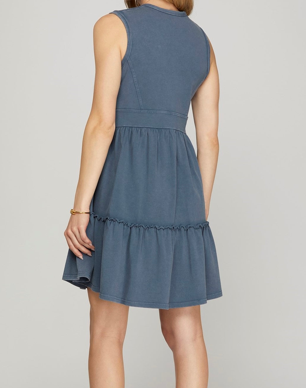 Half Zip Washed Knit Tiered Dress