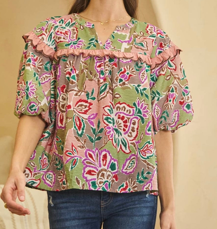 Paisley Paradise Puff Sleeve Top