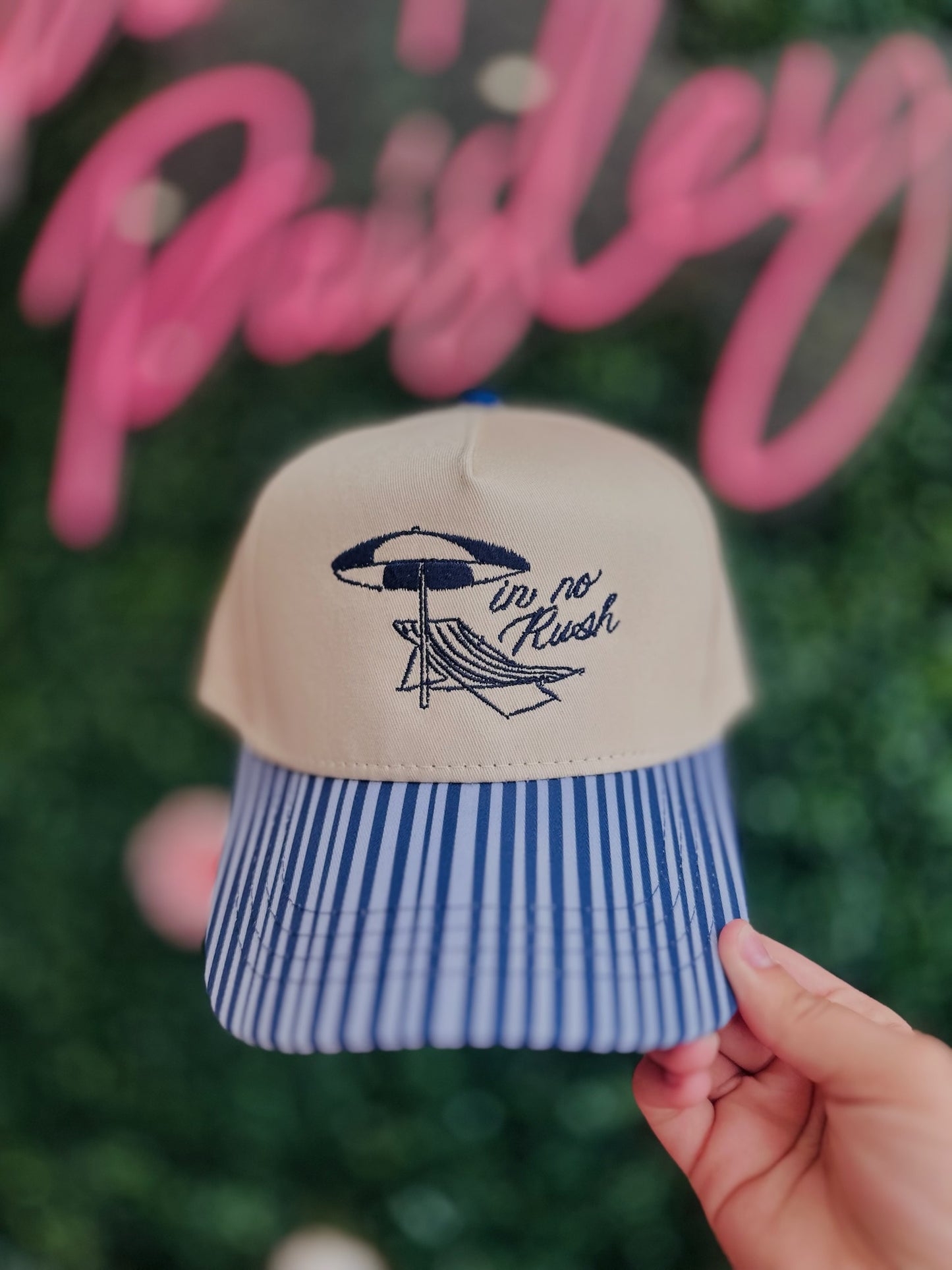 In No Rush Striped Trucker Hat