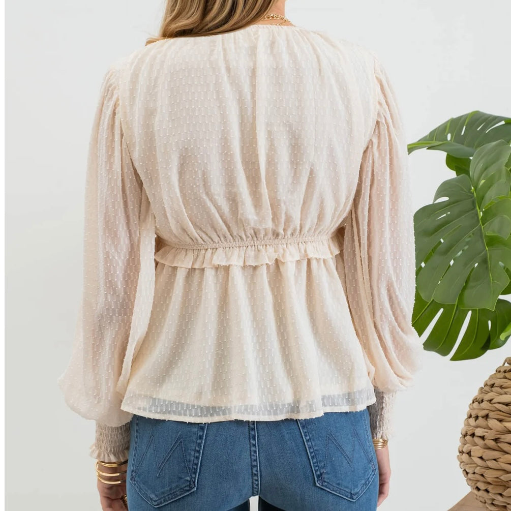Ivory Textured V-Neck Top