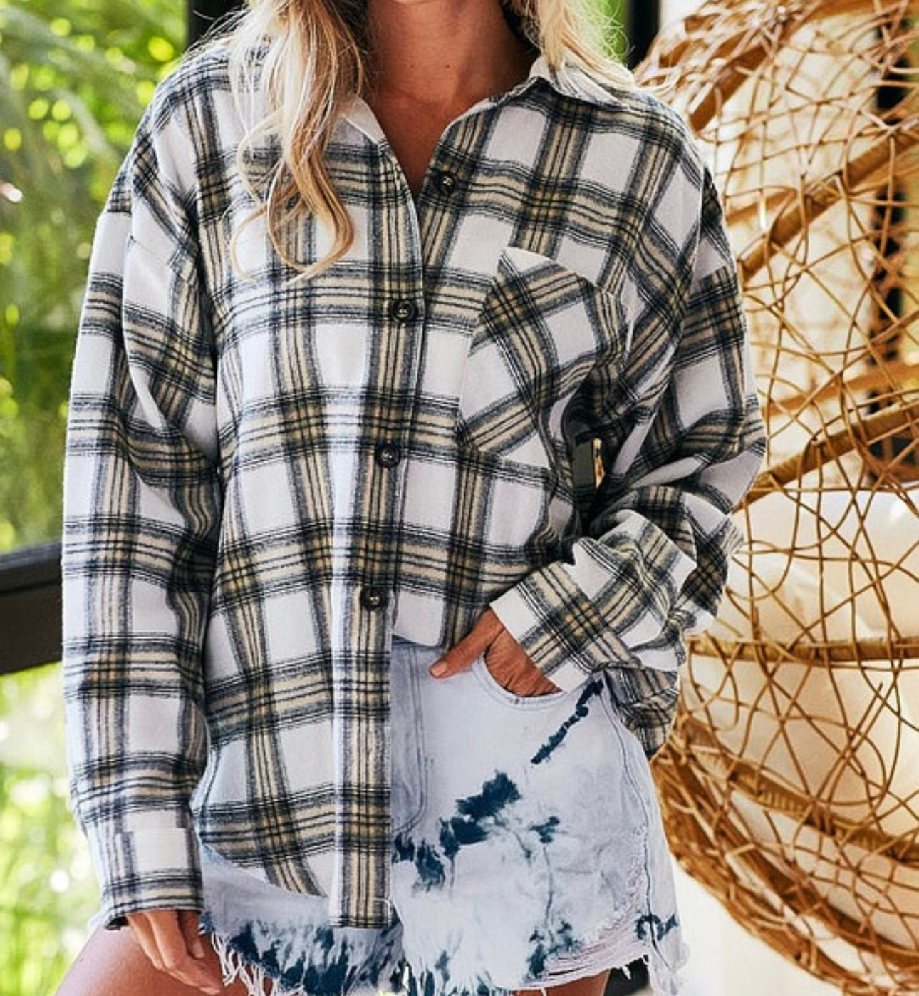 Ivory/Taupe Plaid Button Down Shirt