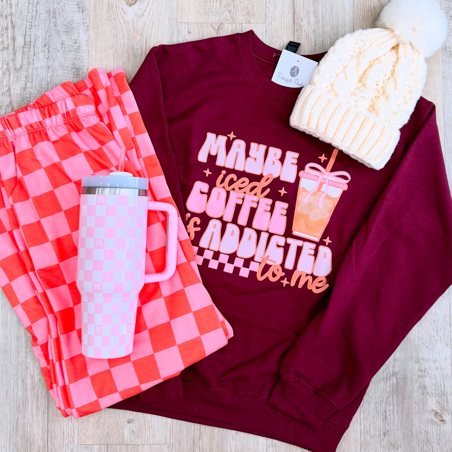 Pink High Waisted Checkered Pants