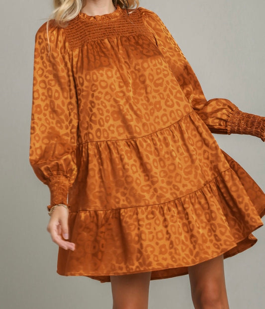 Copper Satin Animal Woven Dress